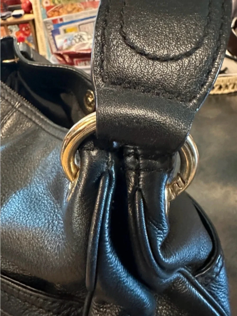 Michael Kors Black Leather Shoulder Bag with Gold Hardware
